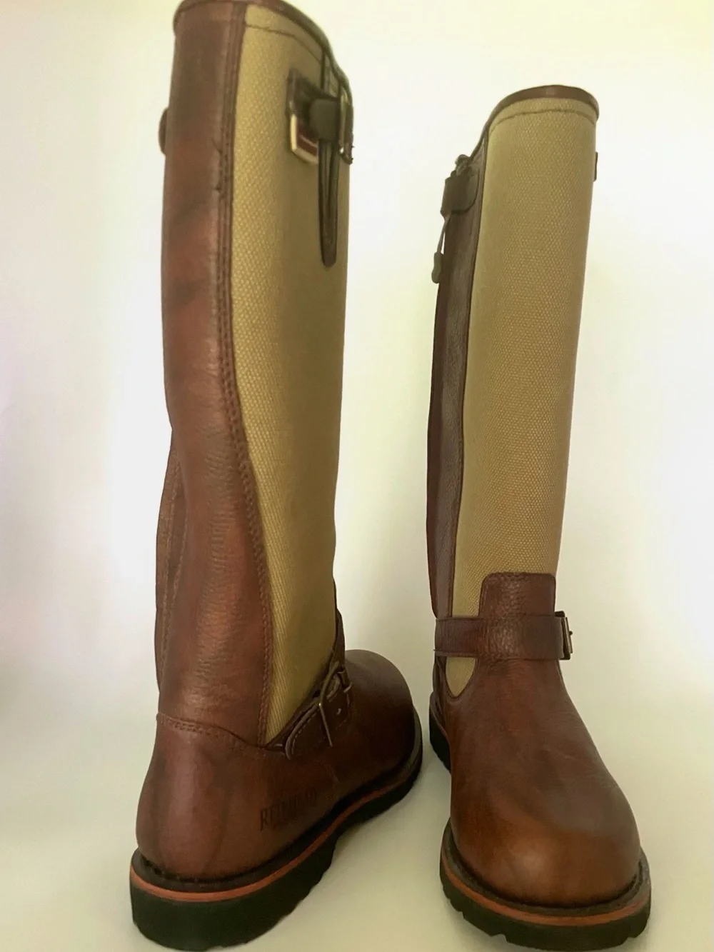 RedHead Brown Leather and Tan Canvas Tall Riding Boots